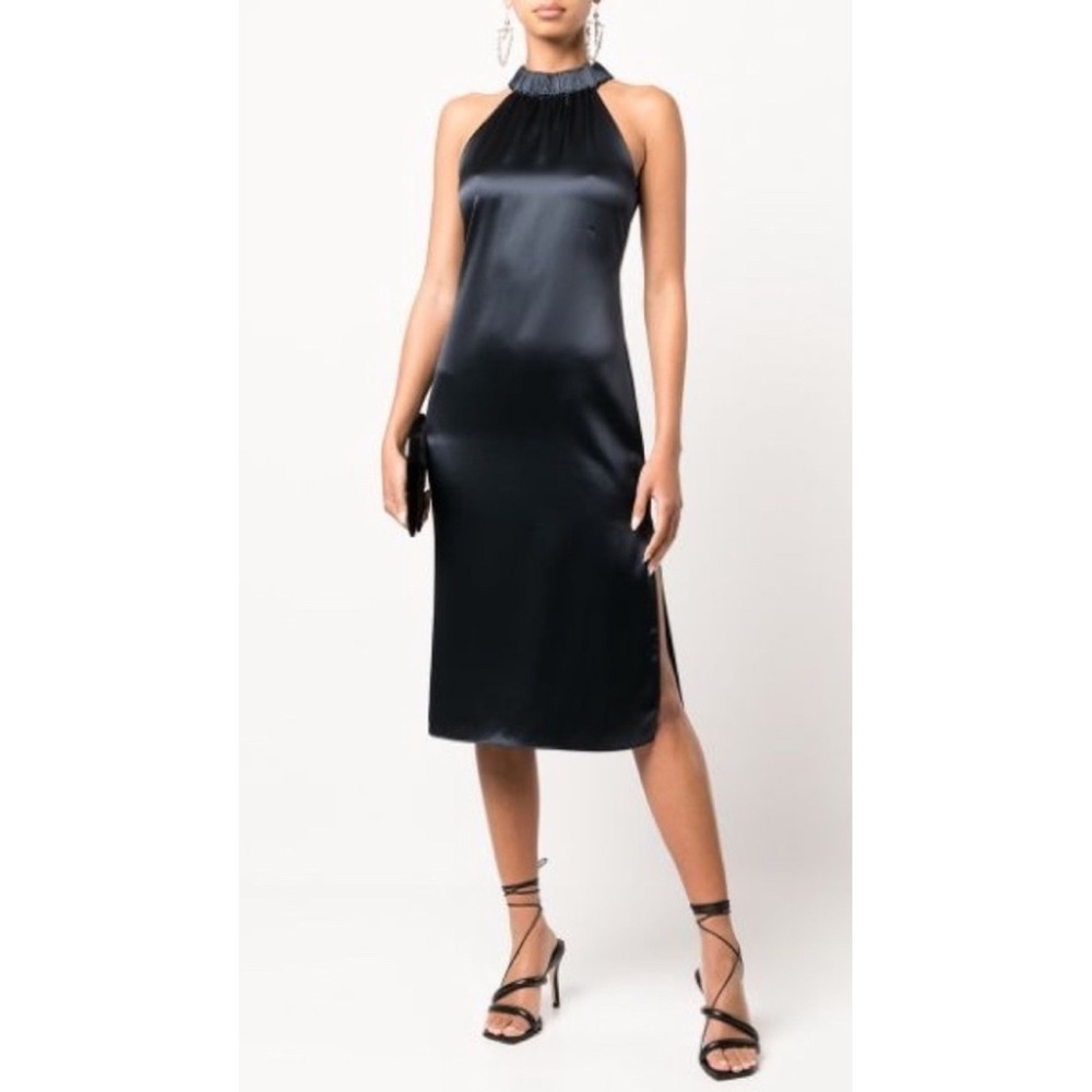 NWT Frame Satin Shirred Halter Neck
Midi Dress Navy Blue Sz XS $498